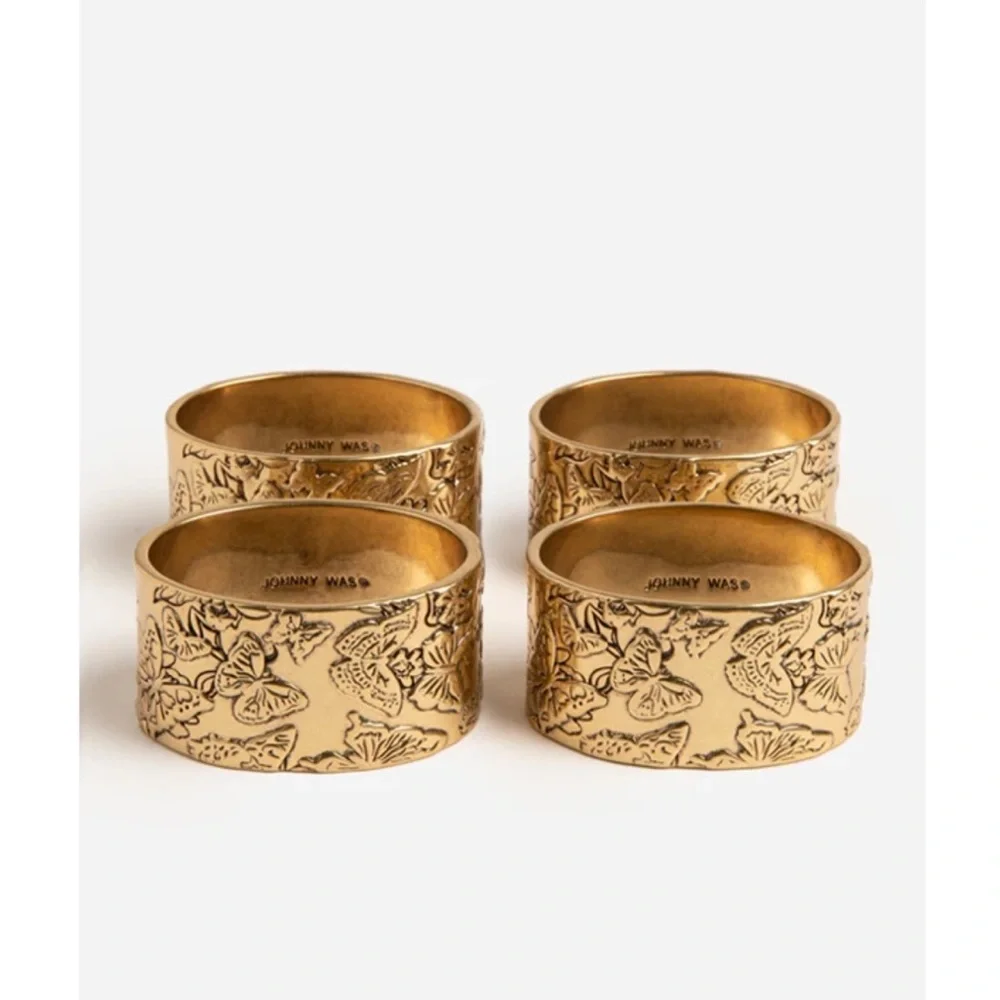 NWT set of 4 Johnny Was Butterfly 🦋 Brass Napkin Rings. - Picture 1 of 8